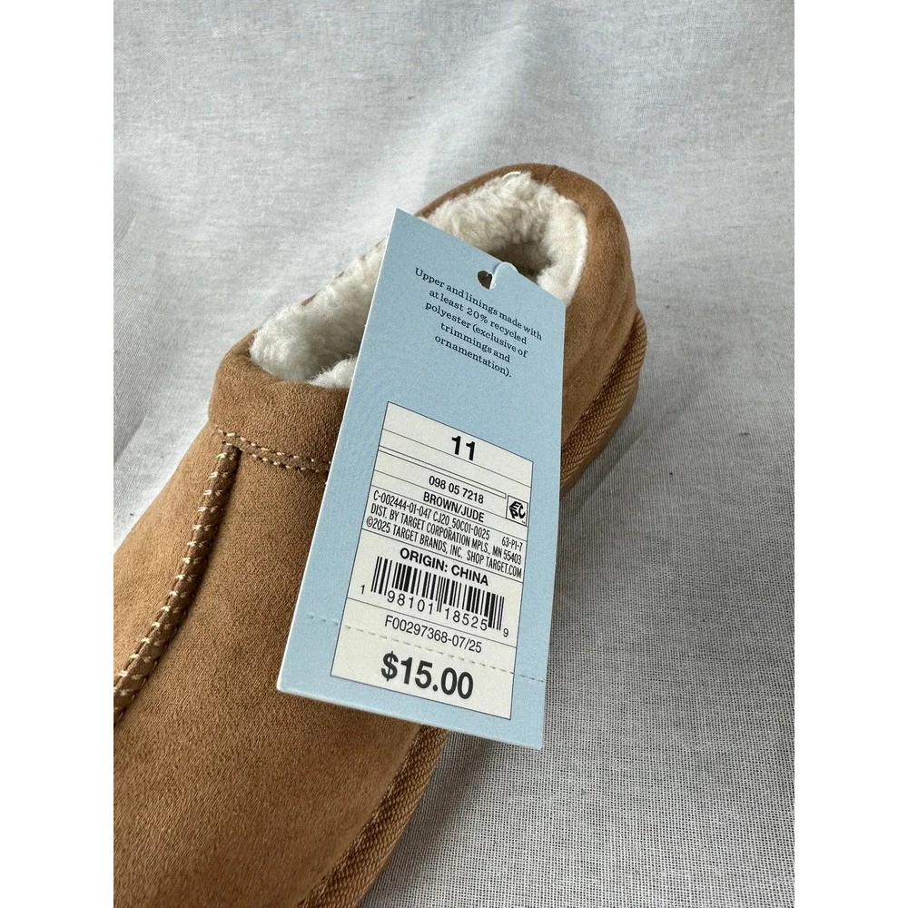 Cat &‎ Jack Jude Brown Faux Suede Faux Fur Lined Slippers Kids Size 11 NEW